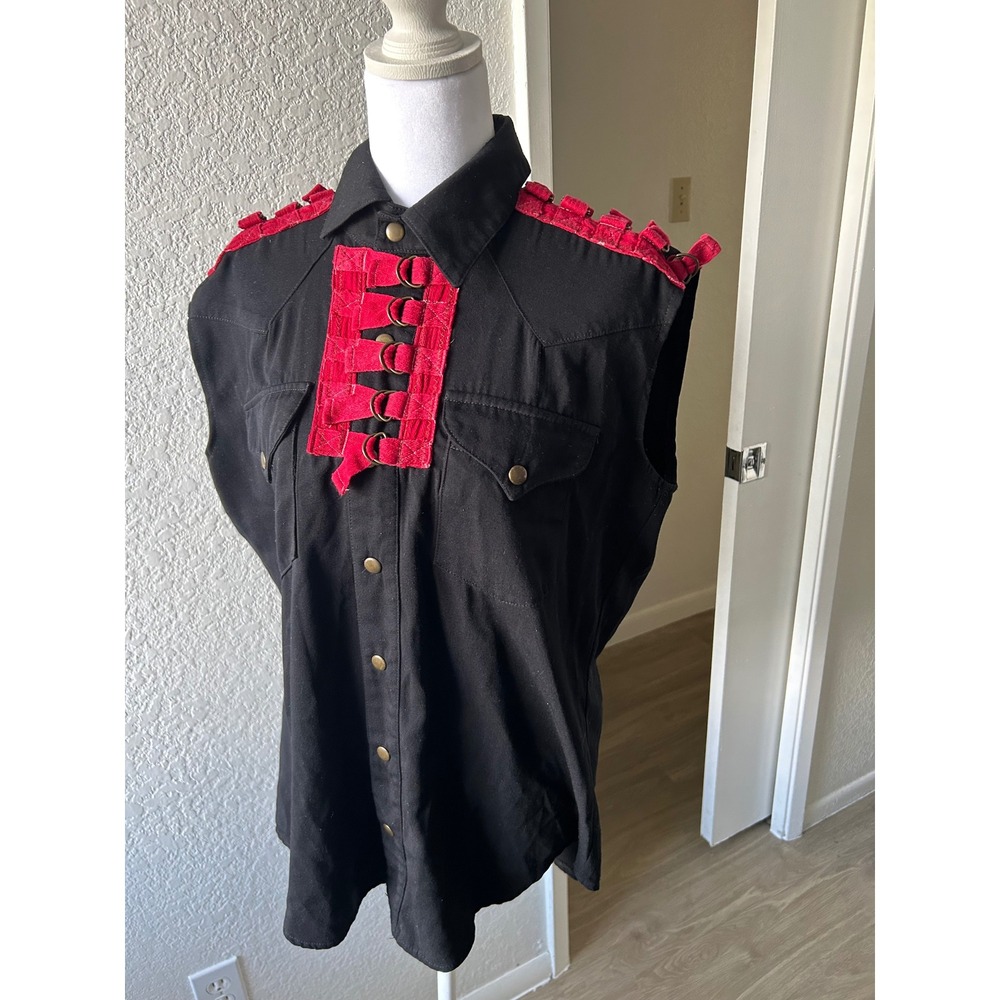 SHRINE Hollywood California Sleeveless Black Red Studded Vest Top M Goth Grudge - Picture 5 of 12